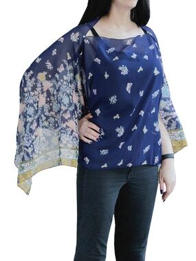 Candor NYC Butterfly Two-Way Chiffon Poncho : Navy/Multi : New w/ Tags